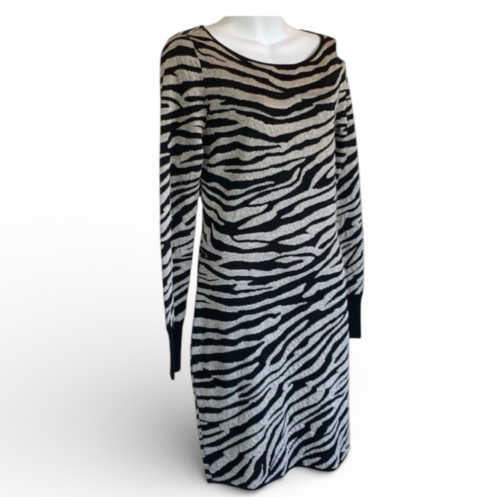 Diane van Furstenberg sweater dress, Women's M, black/gold zebra. VTG EUC